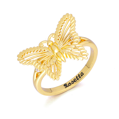 Butterfly Gold Plated Personalized Engraved Ring