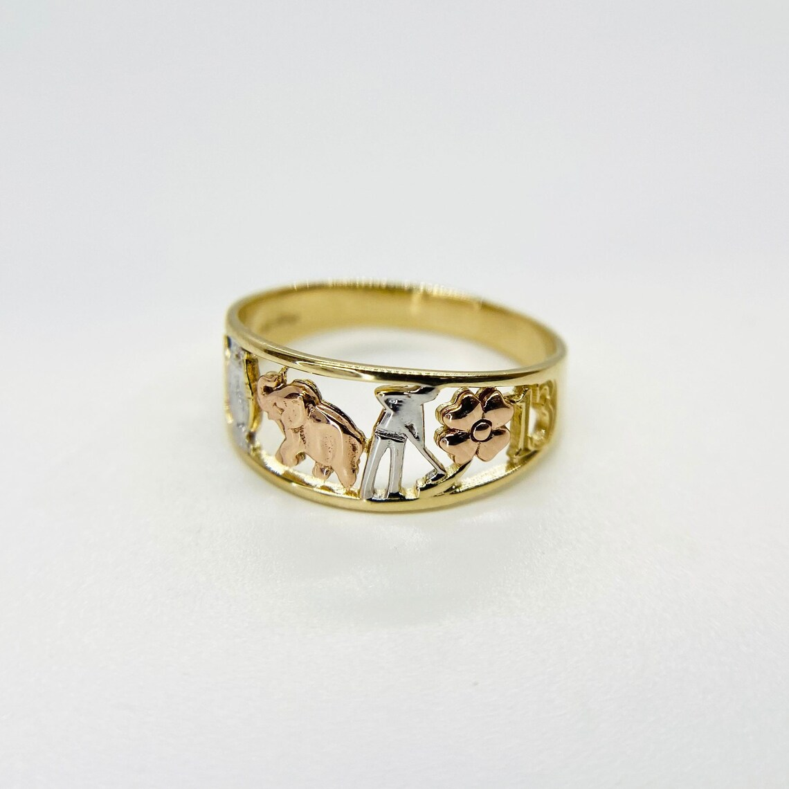 Elephant Flower Design Personalized Engraved Ring