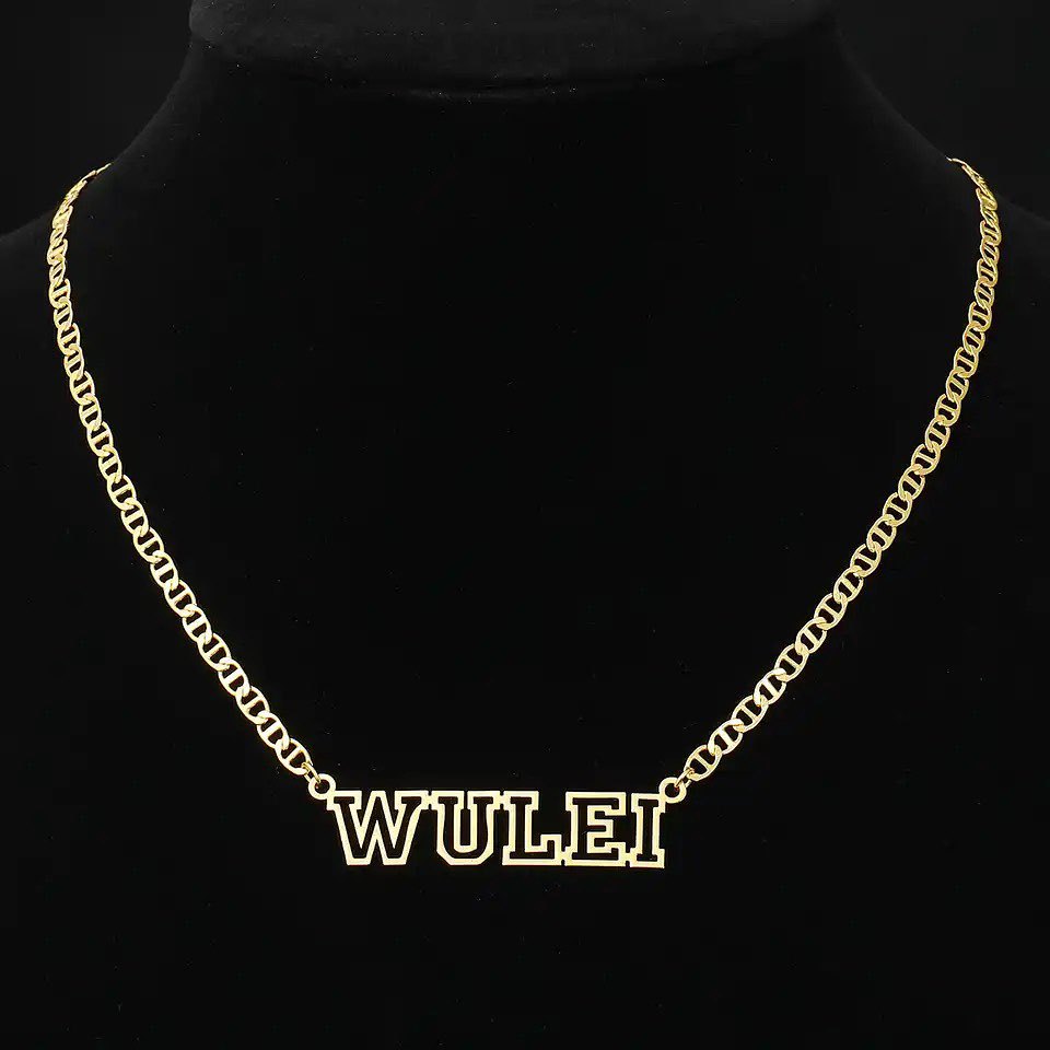 Mariner Chain Custom Hollow Nameplate Pendant Necklace & Stud Earrings