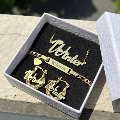 Heart Pendant Personalized Name Necklace And Name Earring ID Name Bracelet Set