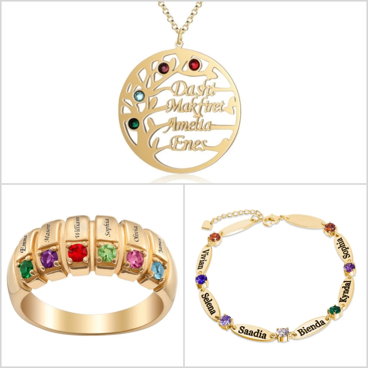 Birthstone Nameplate Personalized Name Necklace Name Bracelet And RING Set