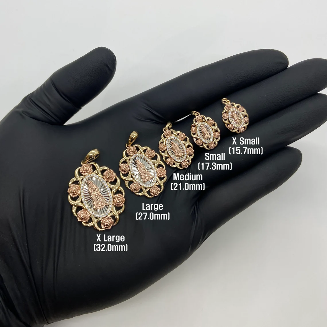 Virgen Maria Rose Round Circle Pendant Necklace Ring And Stud Earrings