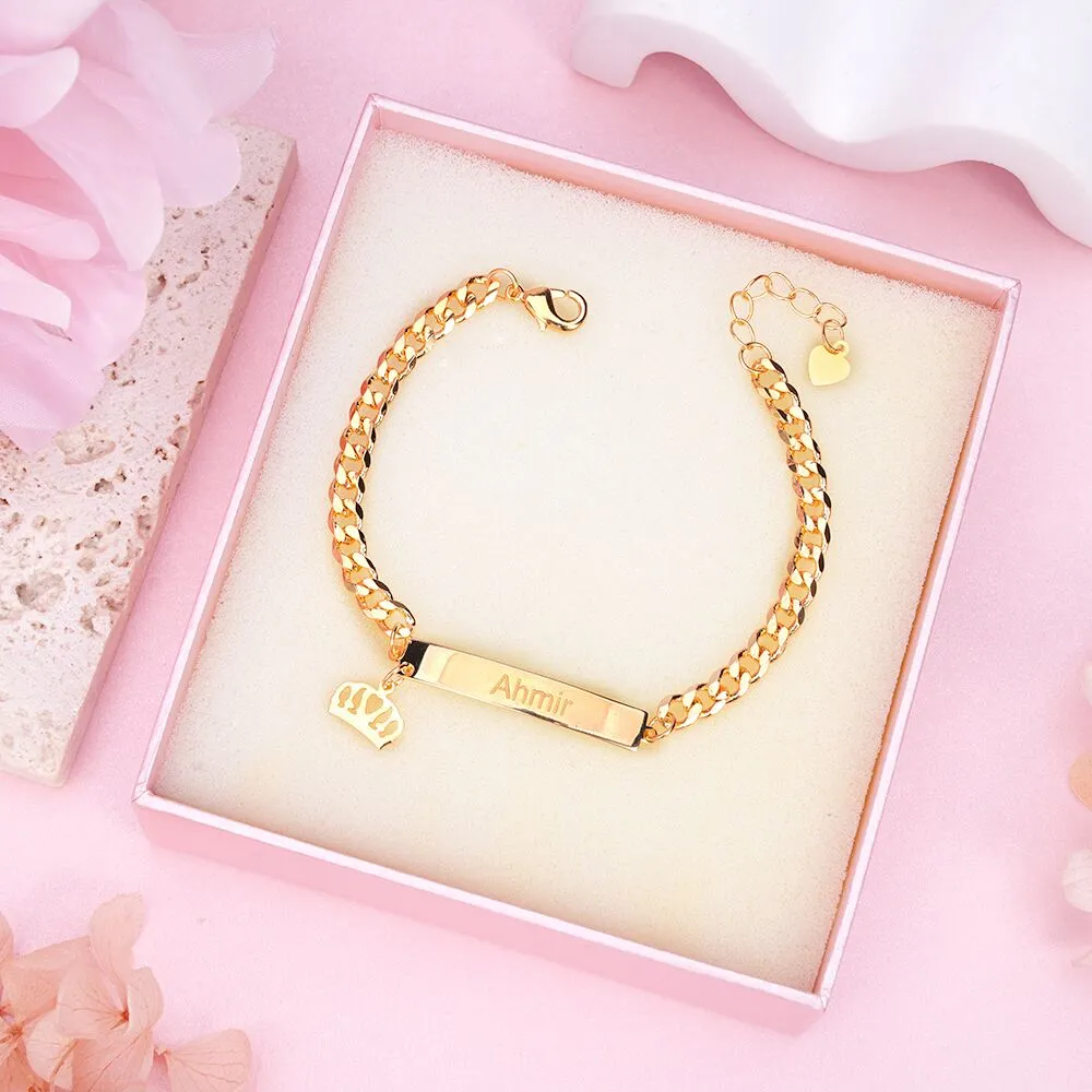 Crown With Zircon Personalized Name Necklace And Name Bracelet Jewelry Set