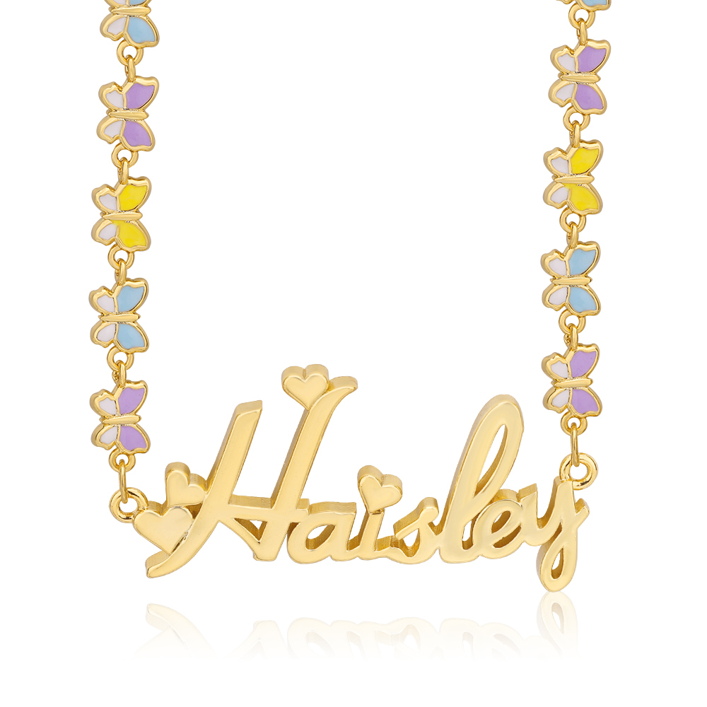 Colorful Butterfly Chain Personalized Custom Name Necklace And Name Bracelet Set