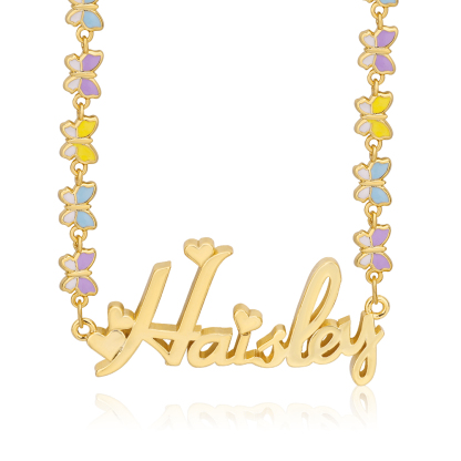 Colorful Butterfly Chain Personalized Custom Name Necklace And Name Bracelet Set
