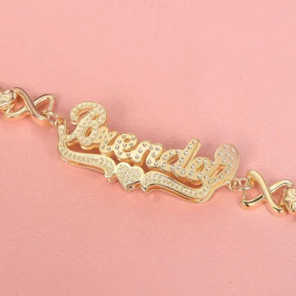 Double Layer Love Heart Personalized Name Necklace And Name Bracelet Set