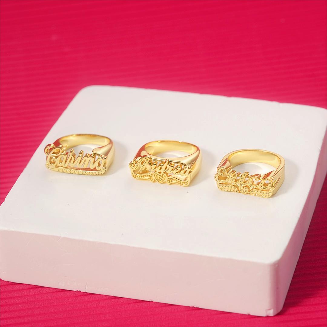 3 Heart Nameplate Personalized Custom Name Rings Set