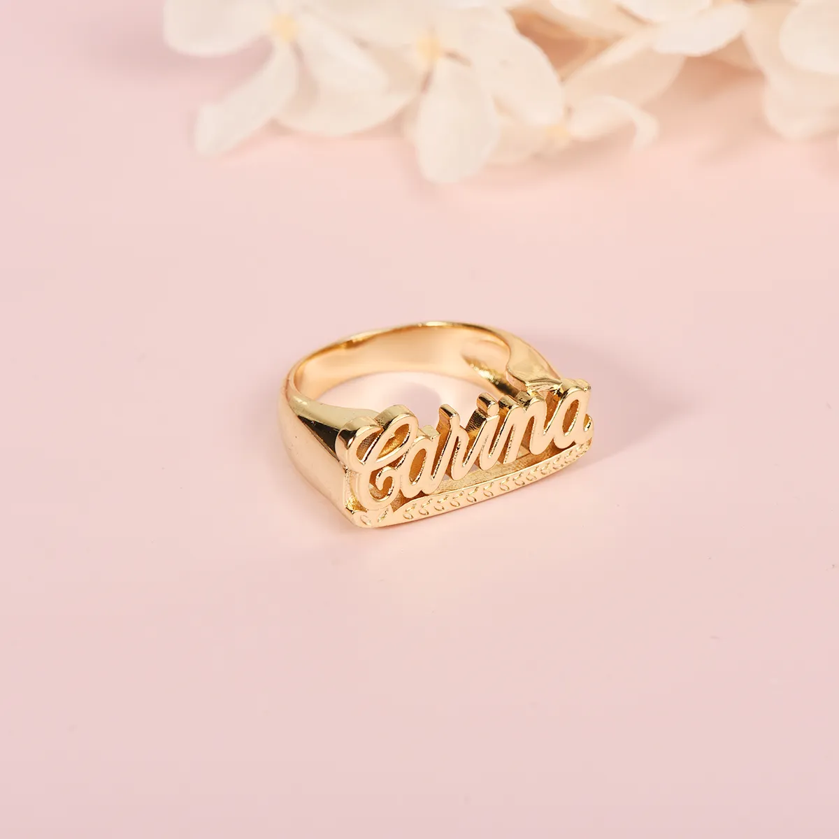 3 Heart Nameplate Personalized Custom Name Rings Set