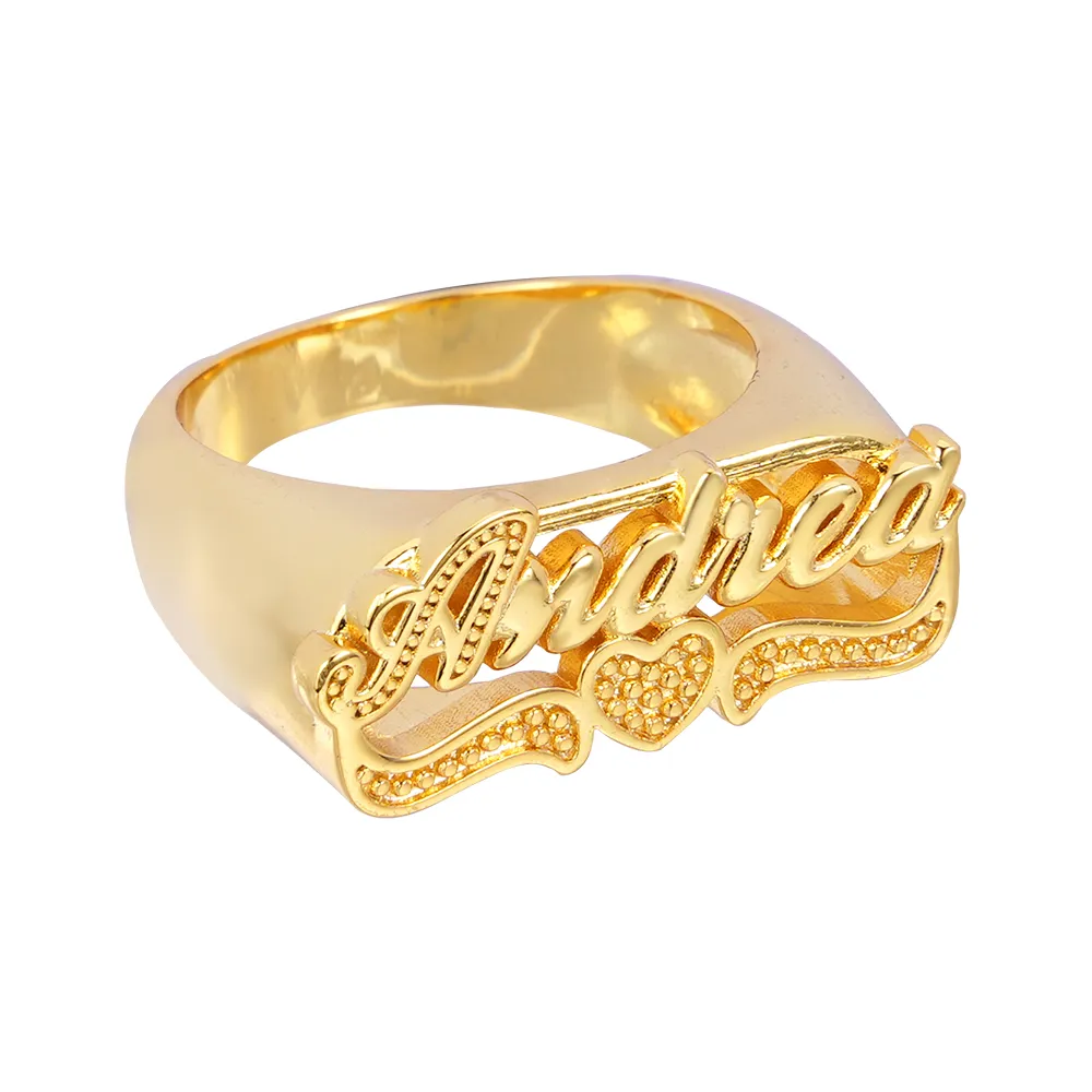 3 Heart Nameplate Personalized Custom Name Rings Set