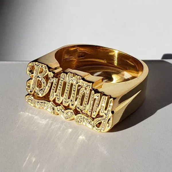 3 Heart Nameplate Personalized Custom Name Rings Set