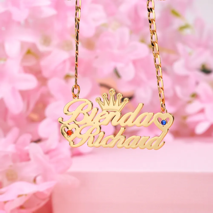 Two Names With Birthstones Personalized Name Necklace and Name Bracelet Couple Set