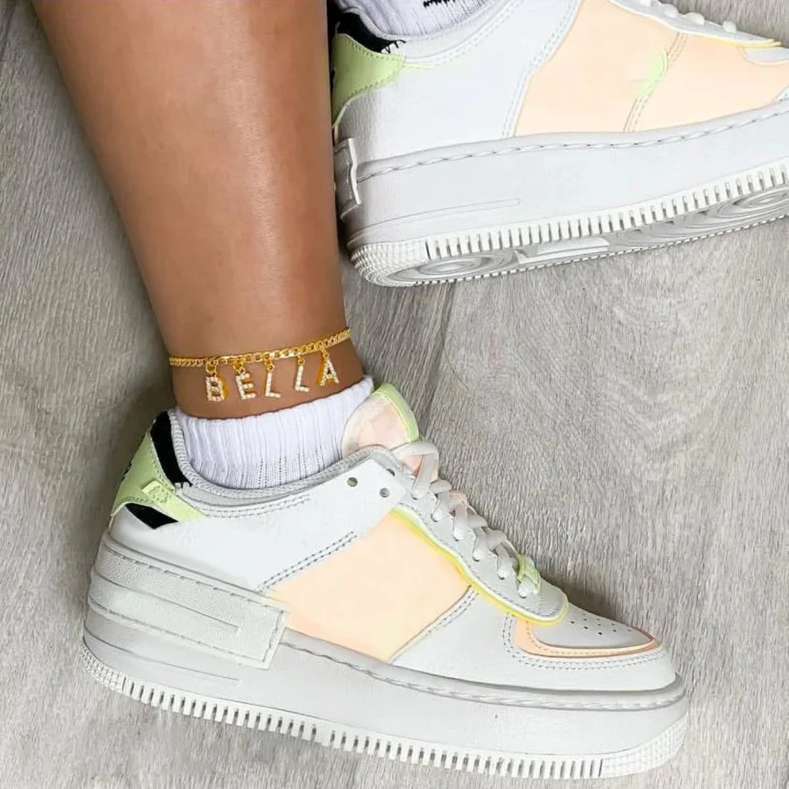 Zircon Nameplate Gold Plated Personalized Name Anklet