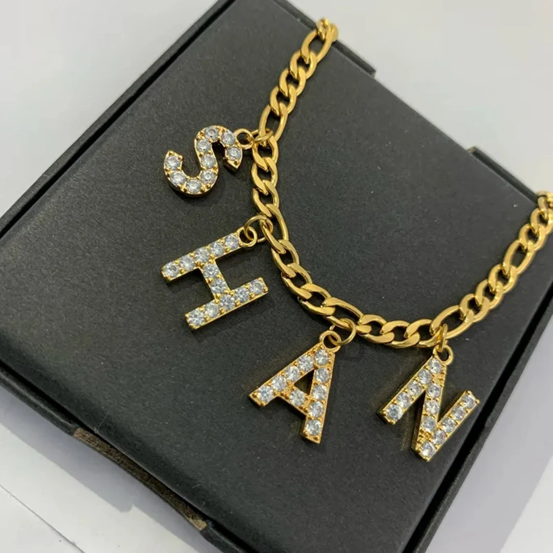 Zircon Nameplate Gold Plated Personalized Name Anklet