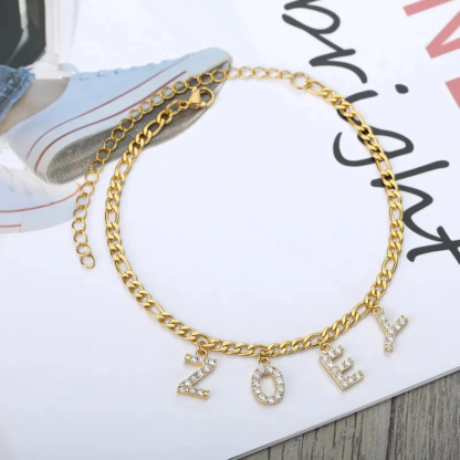 Zircon Nameplate Gold Plated Personalized Name Anklet