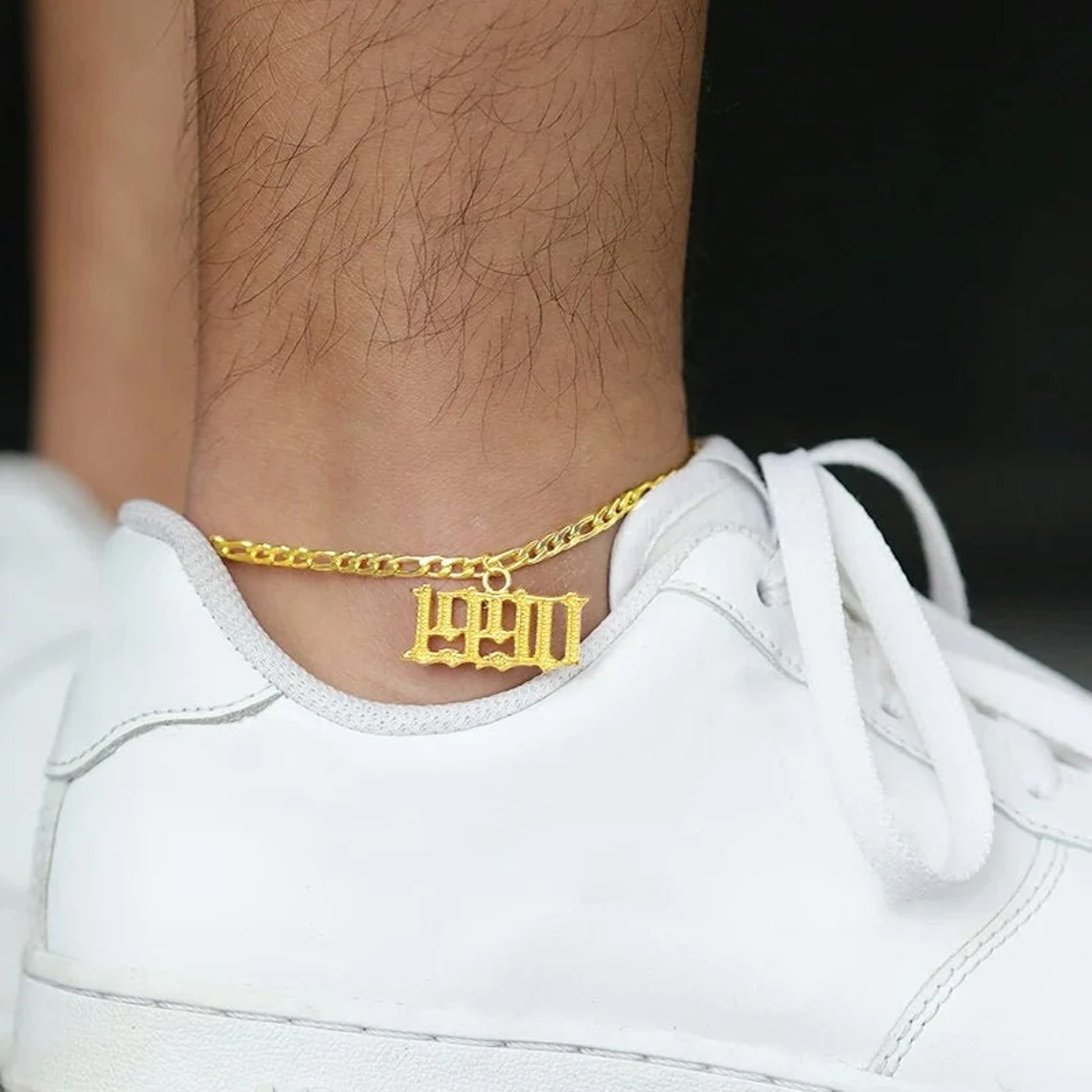 Initial Year Anklet Personalized Gold Plated Number Anklet
