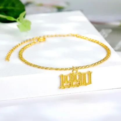 Initial Year Anklet Personalized Gold Plated Number Anklet