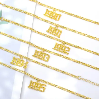 Initial Year Anklet Personalized Gold Plated Number Anklet