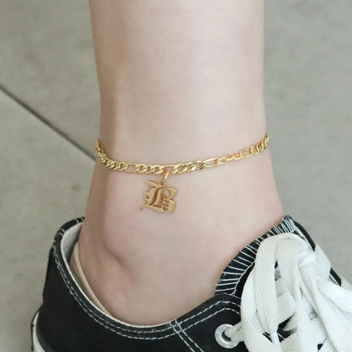 Old English Letter Anklet Personalized Gold Plated Initial Anklet