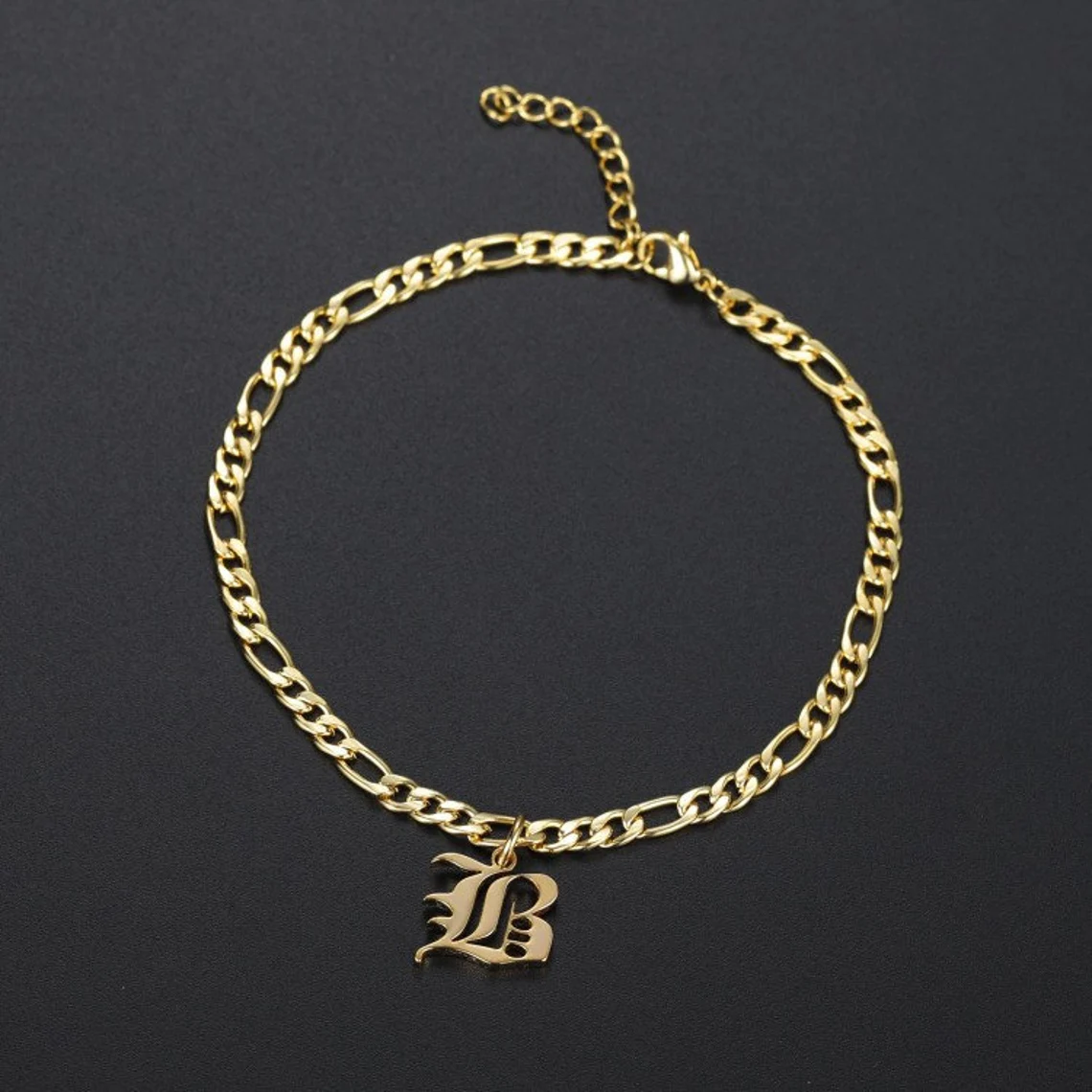 Old English Letter Anklet Personalized Gold Plated Initial Anklet