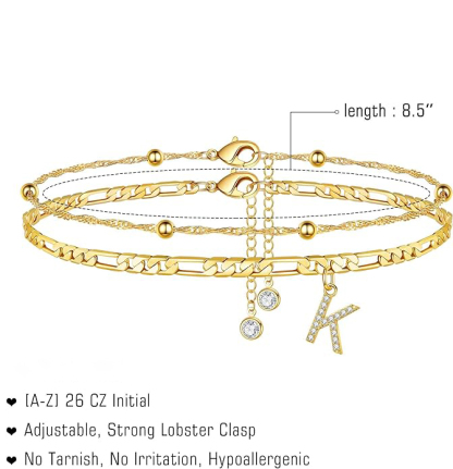 Figaro Chain CZ Initial Anklets Personalized Cutom Initial Anklets