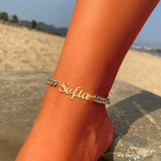Cuban Chain Gold Plated Name Anklets Personalized Cutom Name Anklets