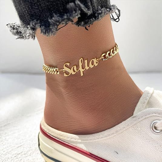 Cuban Chain Gold Plated Name Anklets Personalized Cutom Name Anklets