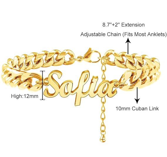 Cuban Chain Gold Plated Name Anklets Personalized Cutom Name Anklets