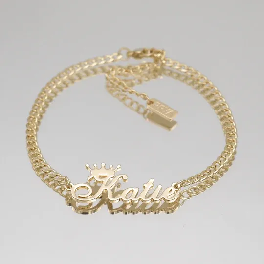 Crown Nameplated Personalized Gold Plated Custom Name Anklet