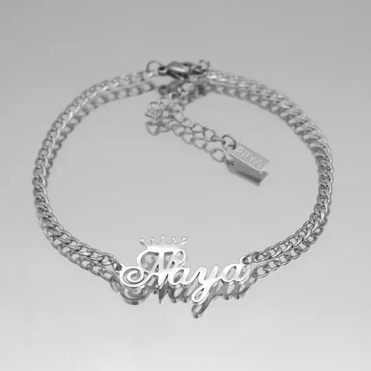 Crown Nameplated Personalized Gold Plated Custom Name Anklet