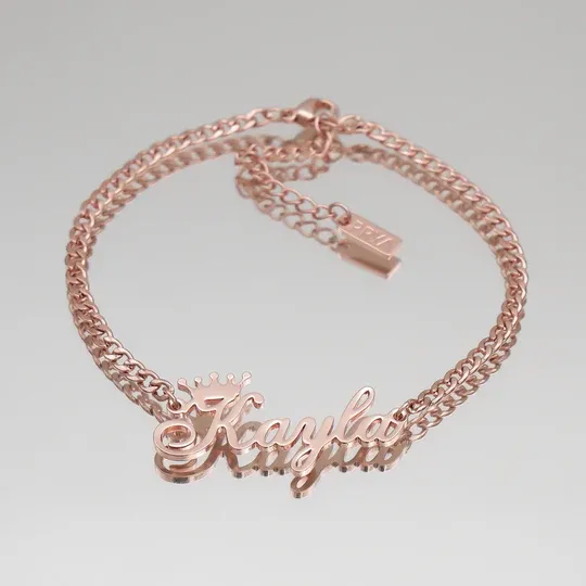Crown Nameplated Personalized Gold Plated Custom Name Anklet