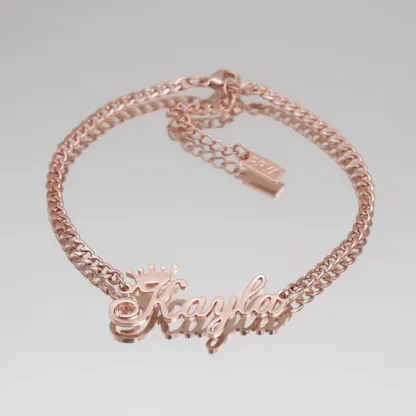 Crown Nameplated Personalized Gold Plated Custom Name Anklet