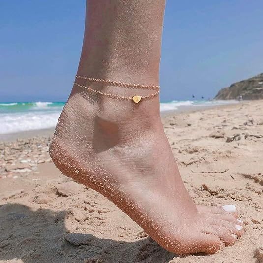 Personalized Custom Initial Anklet Gold Plated Heart Charm Pendant Anklet