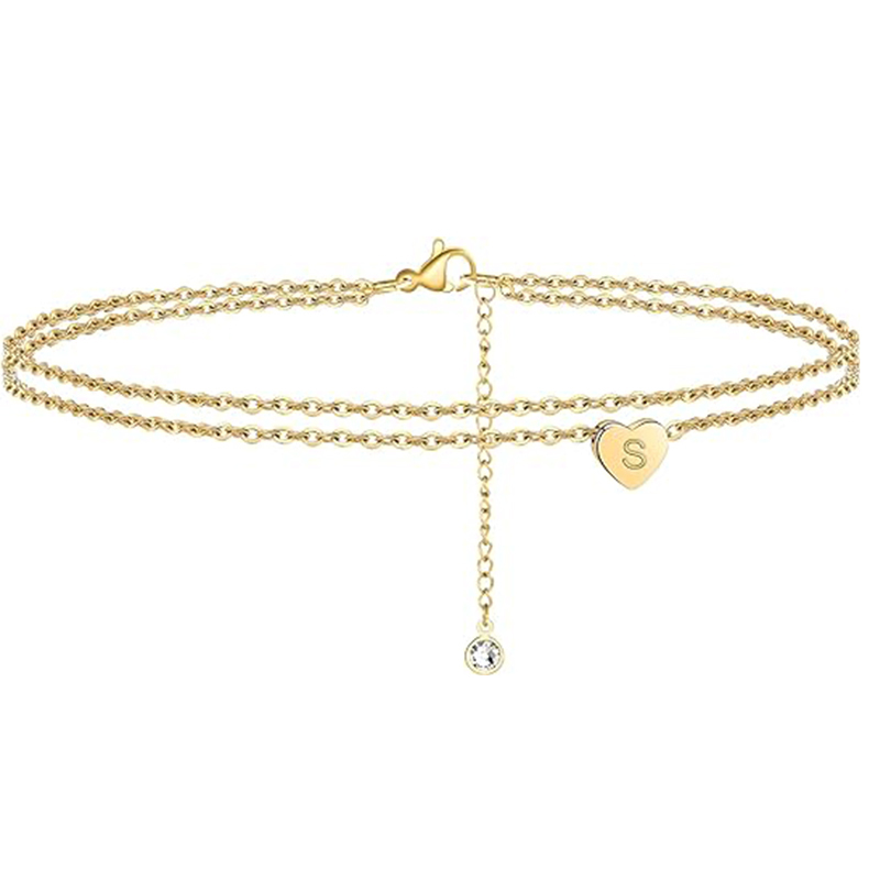 Personalized Custom Initial Anklet Gold Plated Heart Charm Pendant Anklet