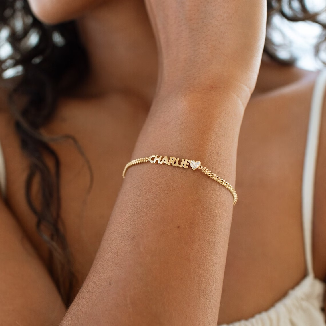 Personalized Cuban Chain With Heart Name Bracelet Girls Gift