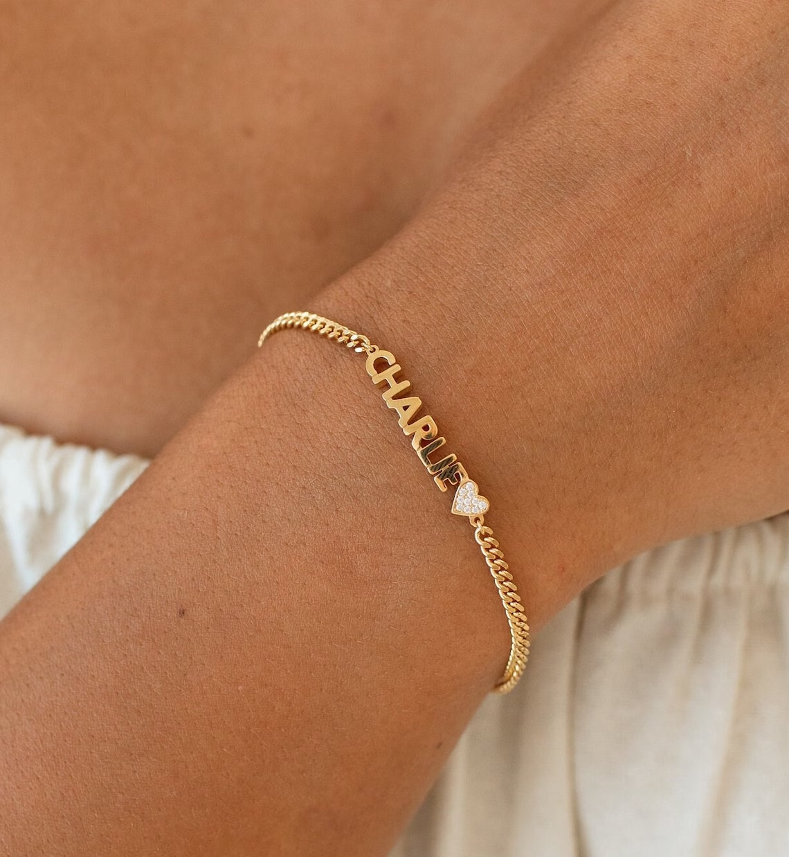 Personalized Cuban Chain With Heart Name Bracelet Girls Gift