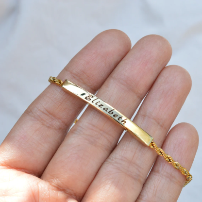 Twist Chain Personalized Engraved Bar Bracelet Birthsday Gift