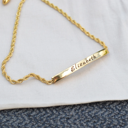 Twist Chain Personalized Engraved Bar Bracelet Birthsday Gift
