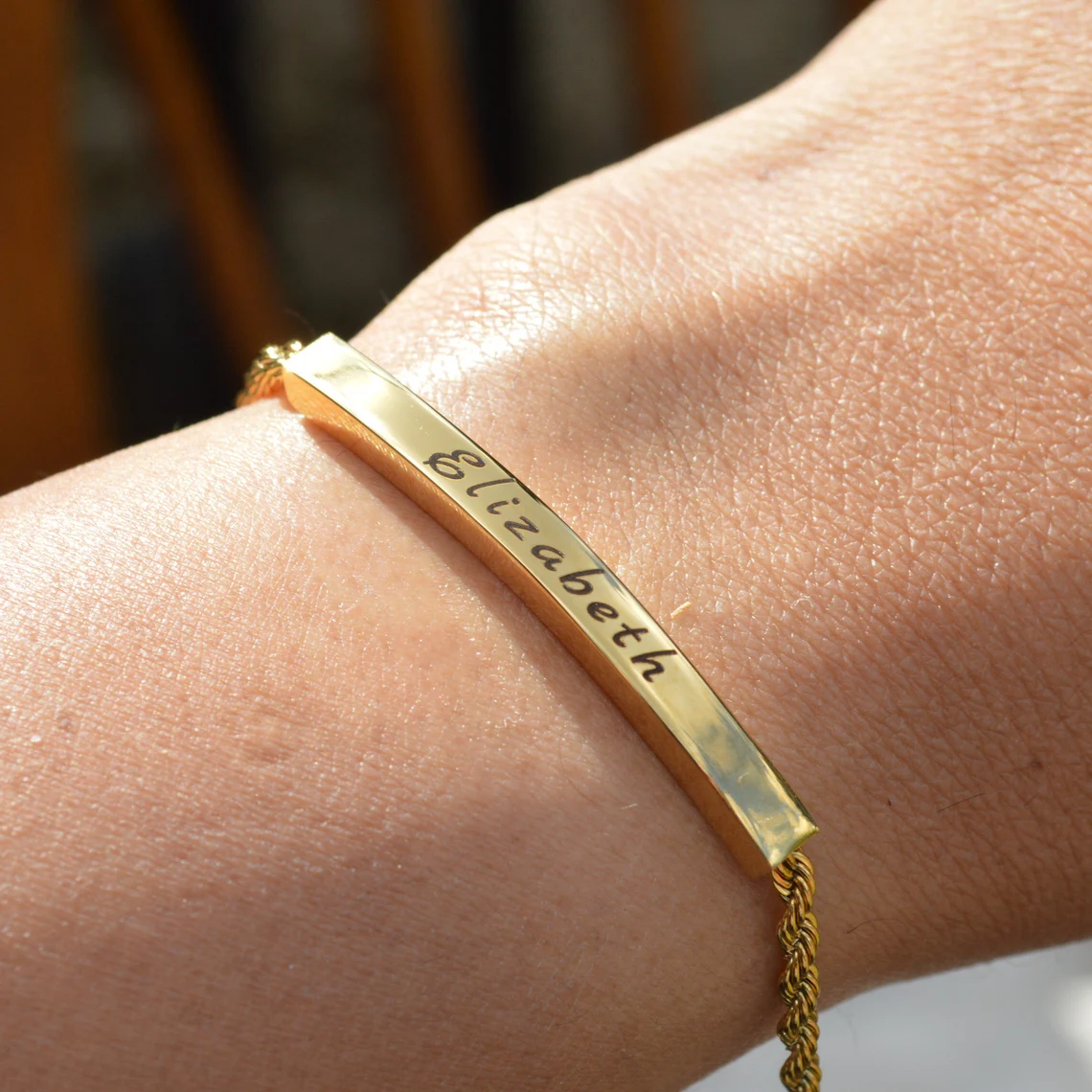 Twist Chain Personalized Engraved Bar Bracelet Birthsday Gift