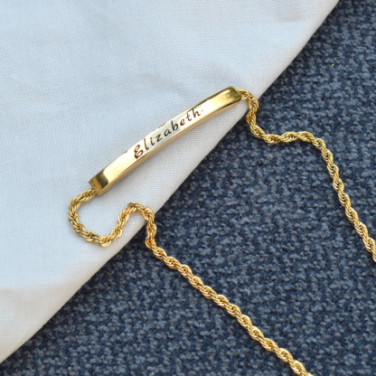 Twist Chain Personalized Engraved Bar Bracelet Birthsday Gift