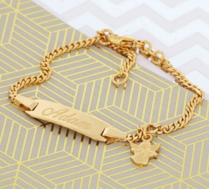 Gold Plated Angel Pendant Personalized Engraved Bracelet 
