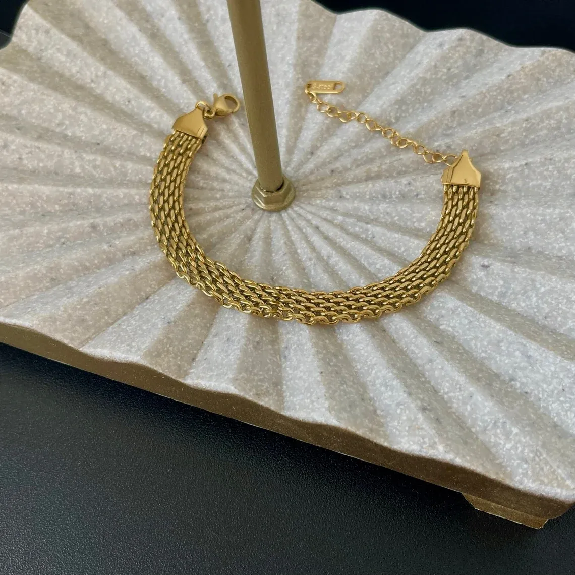 Gold Vintage Retro Mesh Bracelet Dainty Bracelet Herringbone Chain