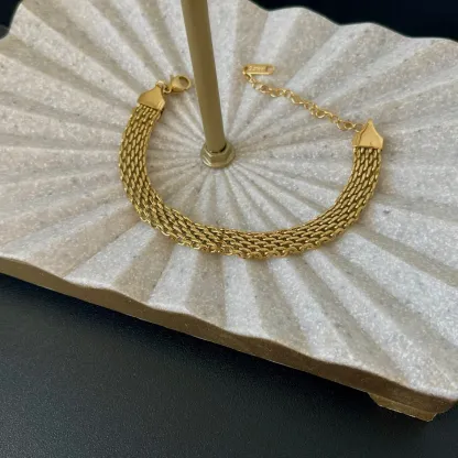 Gold Vintage Retro Mesh Bracelet Dainty Bracelet Herringbone Chain 