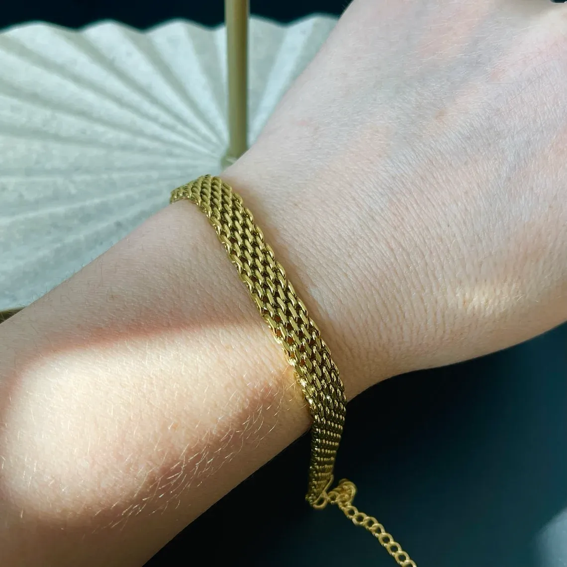 Gold Vintage Retro Mesh Bracelet Dainty Bracelet Herringbone Chain