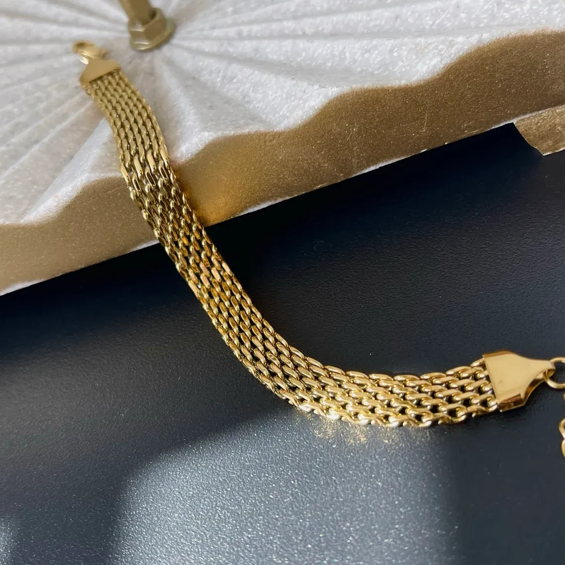 Gold Vintage Retro Mesh Bracelet Dainty Bracelet Herringbone Chain