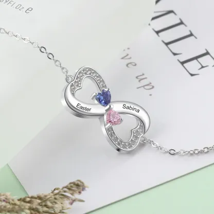 Infinite Birthstone Zircon Pendant Personalized  2 Names Bracelet