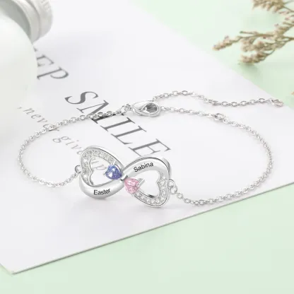 Infinite Birthstone Zircon Pendant Personalized  2 Names Bracelet