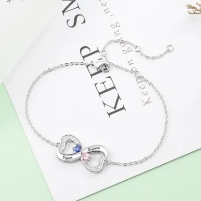 Infinite Birthstone Zircon Pendant Personalized  2 Names Bracelet