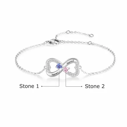 Infinite Birthstone Zircon Pendant Personalized  2 Names Bracelet
