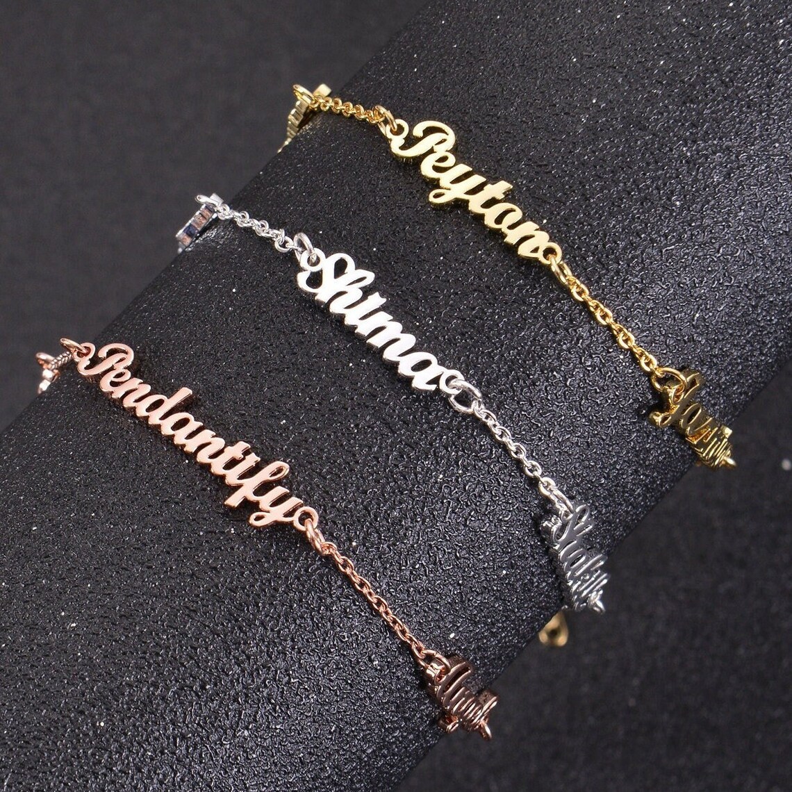 Gold Plated Triple Nameplated Personalized Custom Name Bracelet