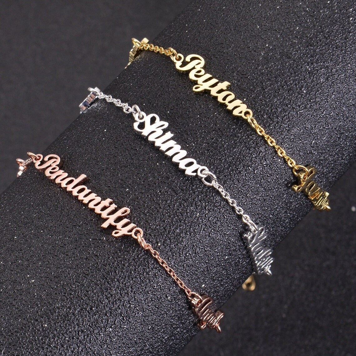 Gold Plated Triple Nameplated Personalized Custom Name Bracelet